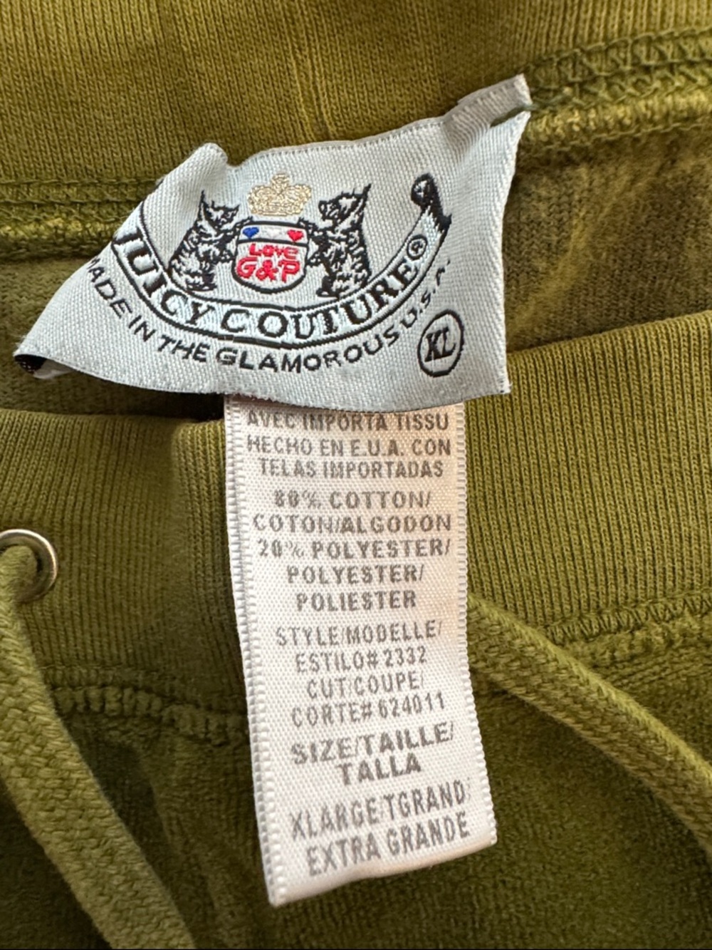 Juicy Couture Olive Green Velour Track Pants - Picture 2 of 3